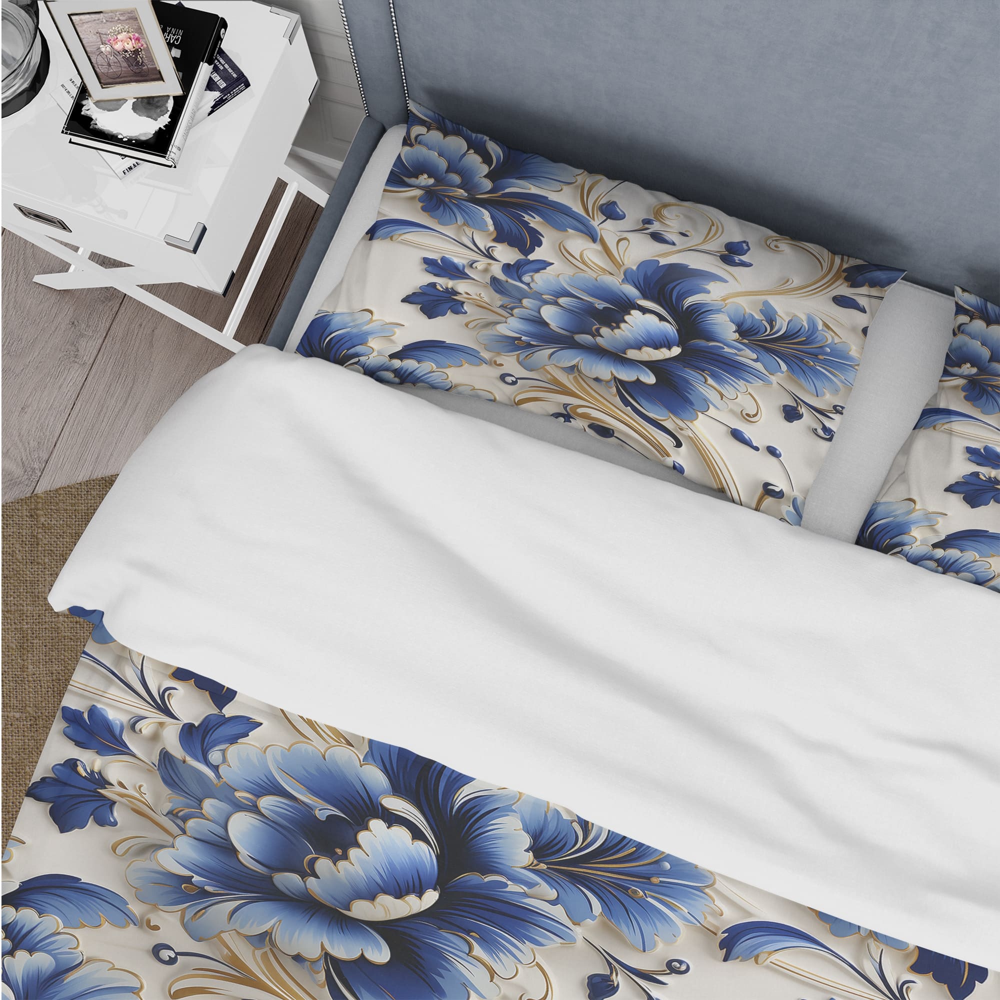 Designart "Regal Baroque Flourish Victorian Pattern" Gold Damask Bedding Cover Set With 2 Shams